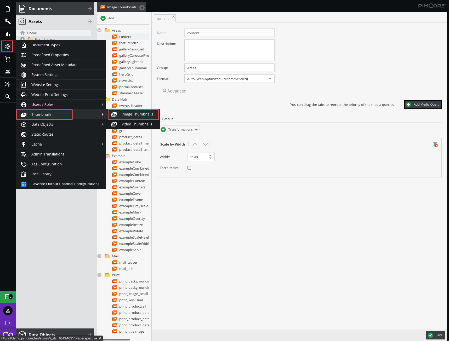 Добавление конфигурации миниатюр