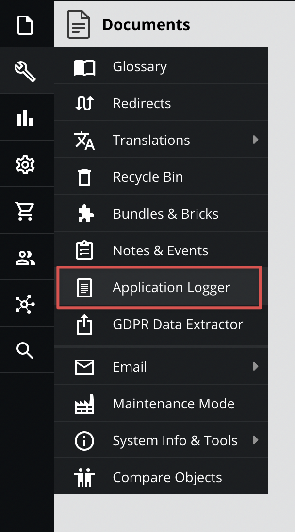 Меню логгера приложения