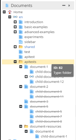 Дочерние документы apitests - предпросмотр