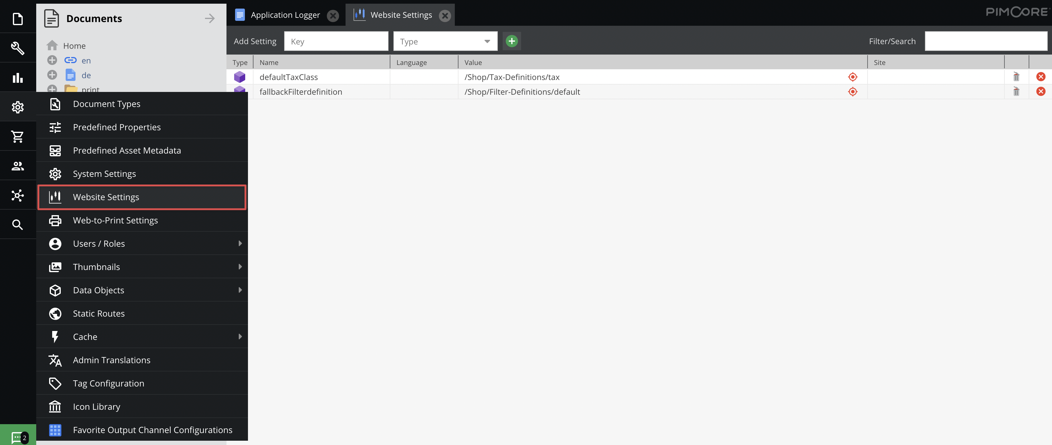 Конфигурация настроек веб-сайта